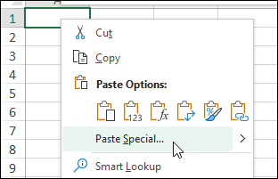 use Paste Special command to avoid Excel copy and paste problem