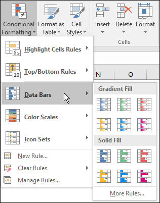 Excel Data Bars fill options
