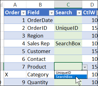 choose unique ID and search box fields