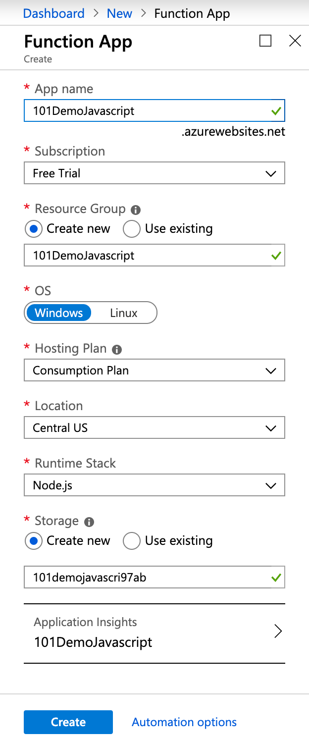 Function app settings