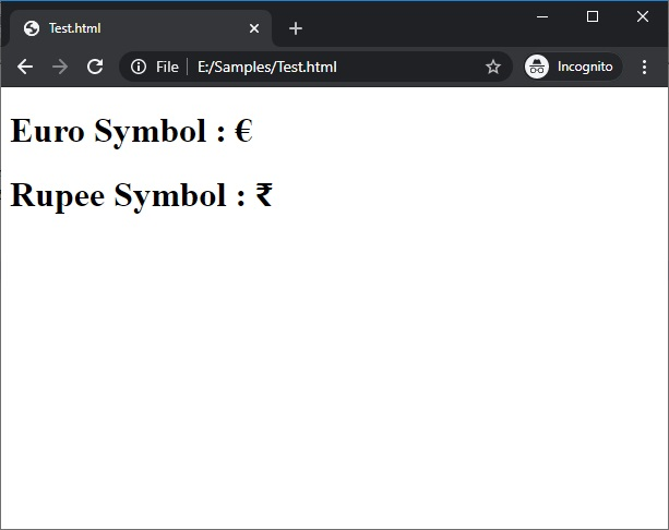 HTML Symbols | Example 1