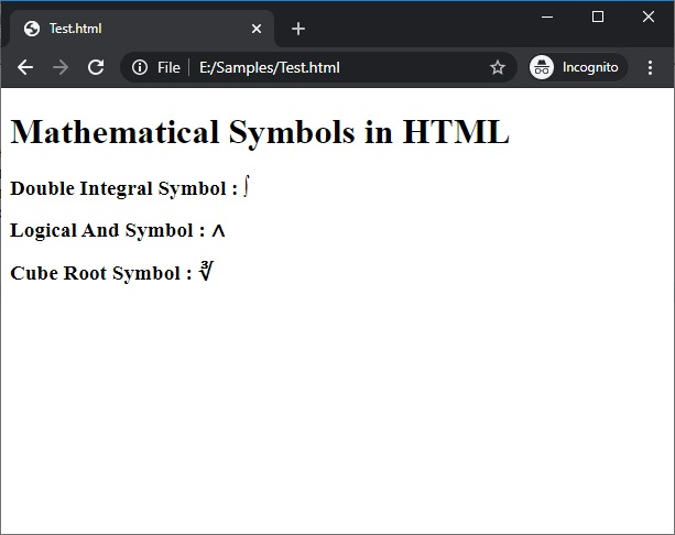 HTML Symbols | Example 2