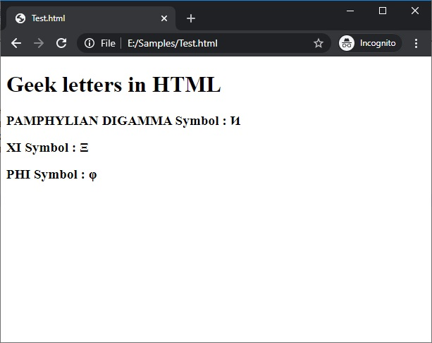 HTML Symbols | Example 3