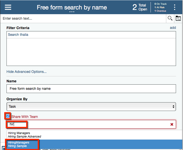 在IBM BPM Process Portal中编辑的“保存的搜索”的屏幕截图