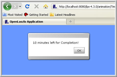 屏幕截图显示了一个对话框，上面写着“完成还剩10分钟！”。用一个确定按钮