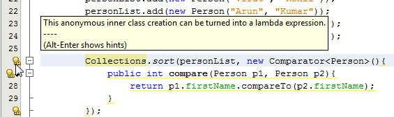 使用NetBeans Lambda支持在Java 8中使用Lambda表达式对列表进行排序