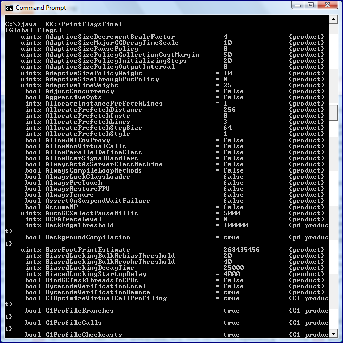 javaPrintFlagsFinal