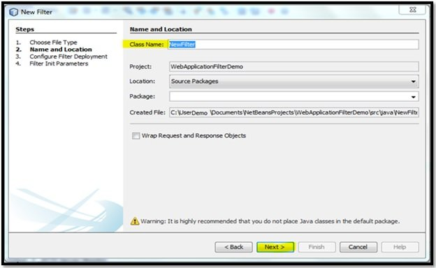 Java Servlet图13：将类名添加为NewFilter并单击Next