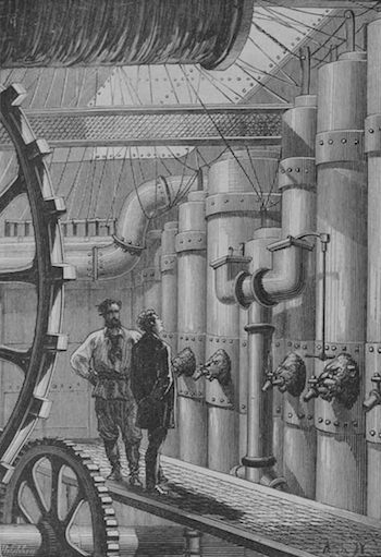 尼莫船长带领Aronnax教授参观了机舱，从1870年的角度对未来技术进行了有趣的描述。