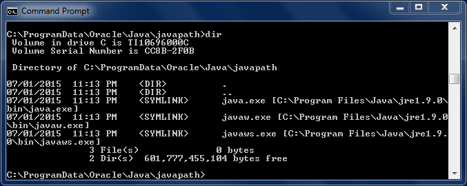 20150702-在OracleJavaPath-DOS中列出符号链接