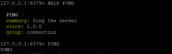 图5.从redis-cli发出PING命令，并验证服务器是否以PONG响应