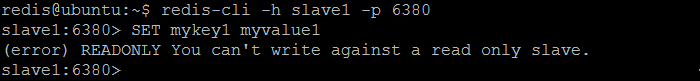 图7.只读从属服务器（slave1）上的SET命令返回错误