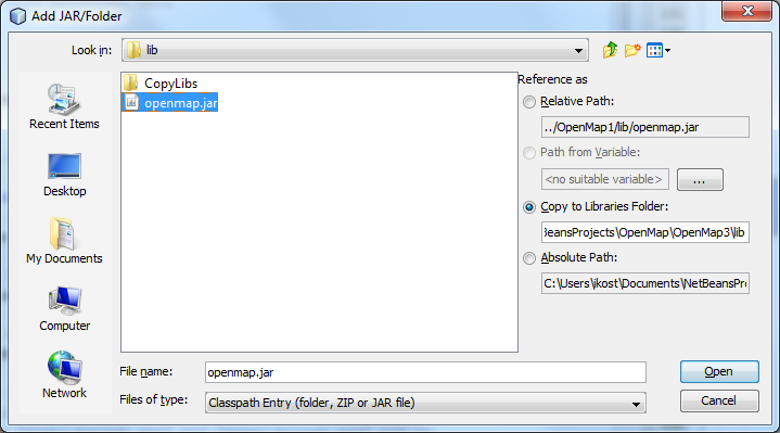 图5：将openmap.jar添加到您的Libraries文件夹