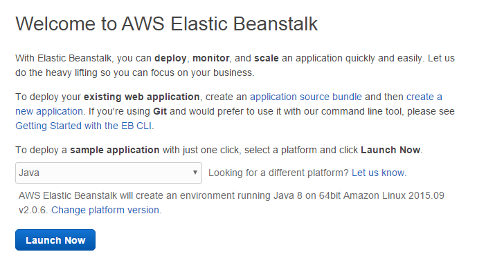 选择Amazon Elastic Beanstalk平台