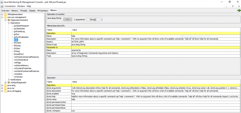 jconsoleDiagnosticCommandMBeanHelp