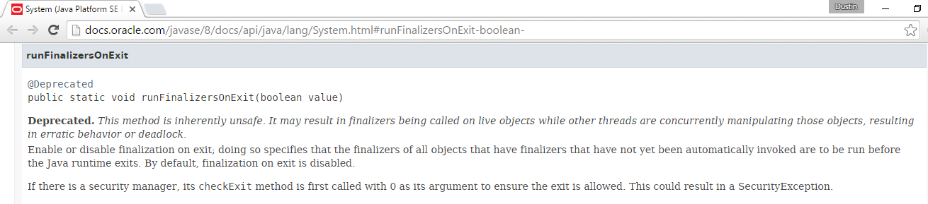 JavaSE8不推荐使用的SystemRunFinalizersOnExit
