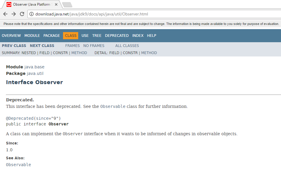 JDK 9中不推荐使用Java的Observer和Observable