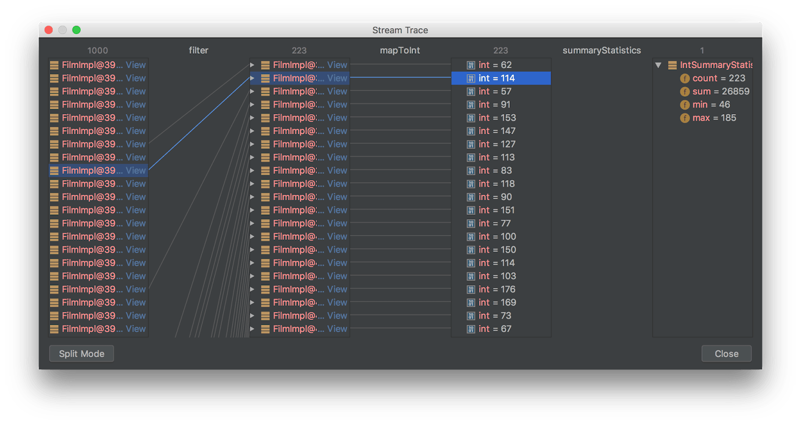 使用IntelliJ调试Java流