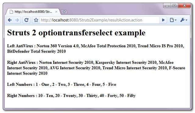 Struts 2 Option Transfer Select example