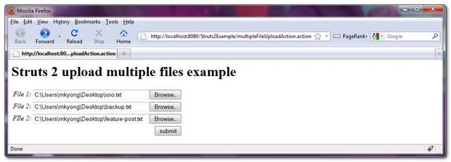 Struts 2 Multiple files upload example
