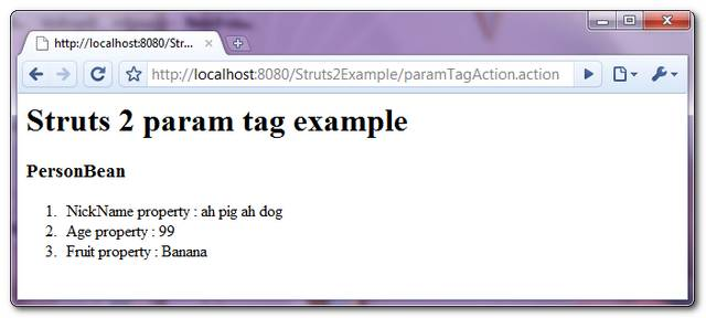 Struts 2 param tag example