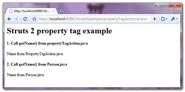 Struts 2 property tag example