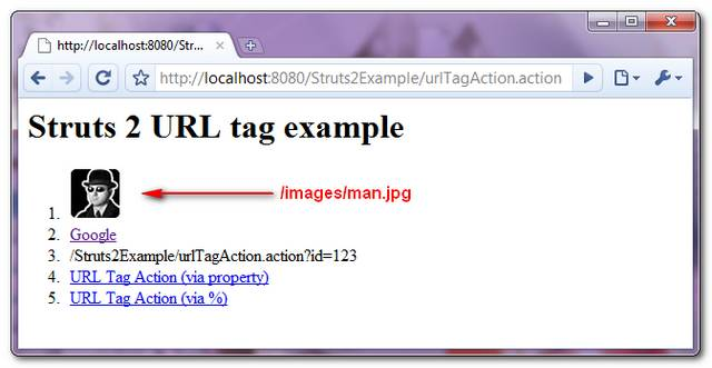 Struts 2 url tag example