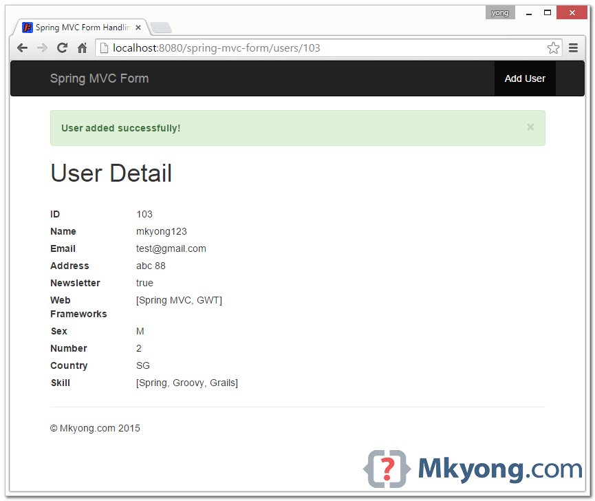 Spring MVC形式处理演示添加完成