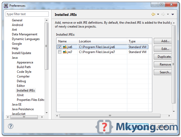 change jre in eclipse