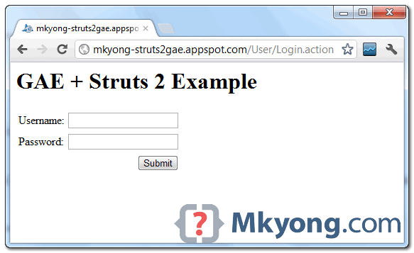 gae struts2 example run on GAE
