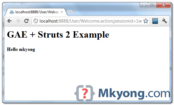 gae struts2 example run on local