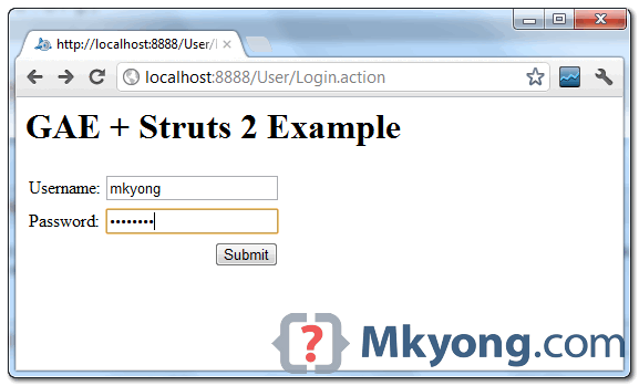 gae struts2 example run on local