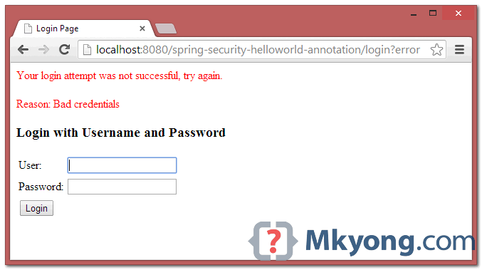 Spring安全HelloWorld注释登录错误