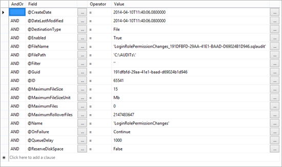 The Expression grid provides all the condition items created by default