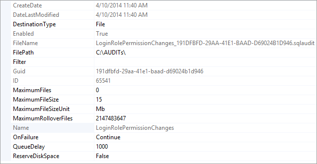 Creating a policy tied up to the current state of the audit object