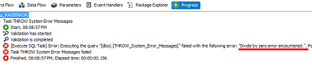 Figure showing that the returned exception looks similar to the exception that was returned when RAISERROR referenced the sys.messages object