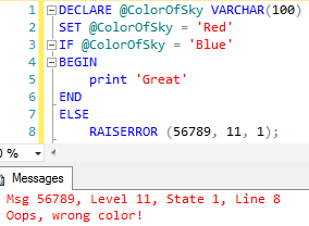 RAISERROR statement is able to re-throw an exception with this new error number