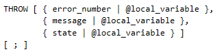 Figure showing the syntax that should be followed in order to successfully make use of the THROW statement