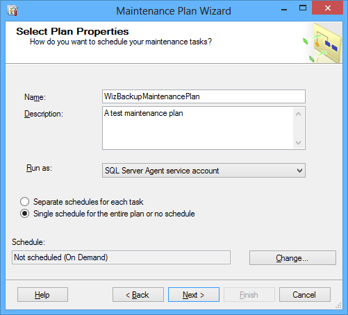 The Select Plan Properties dialog