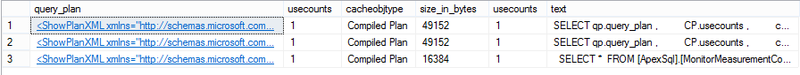 Dialog showing one row for every query plan stored in the plan cache