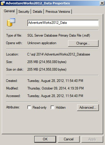 Adventureworks2012 database properties