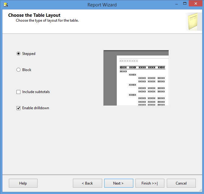 Choosing the type of layout for the table