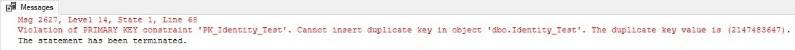 Violation of primary key error