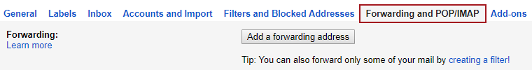 Forwarding and POP/IMAP tab of Gmail settings