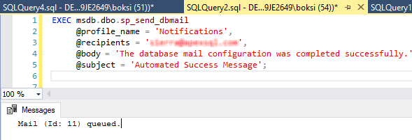 Script for sending an email message using the sp_send_dbmail stored procedure