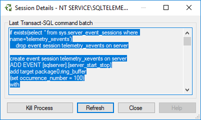 Session Details box showing last T-SQL command batch