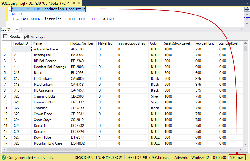 Results of a query that displays an example without the SQL Where Case