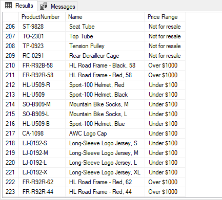 Results of a query that displays how to work on a range