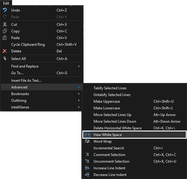 SSMS text editor options - white space