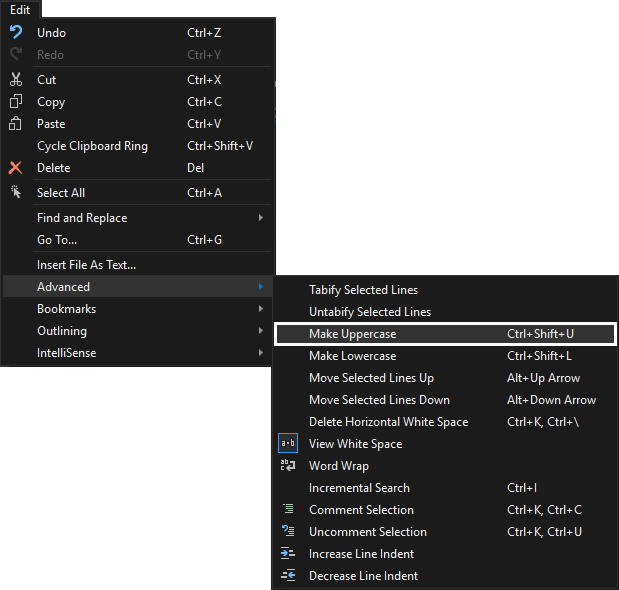 SSMS SQL layout text editor options - Make uppercase